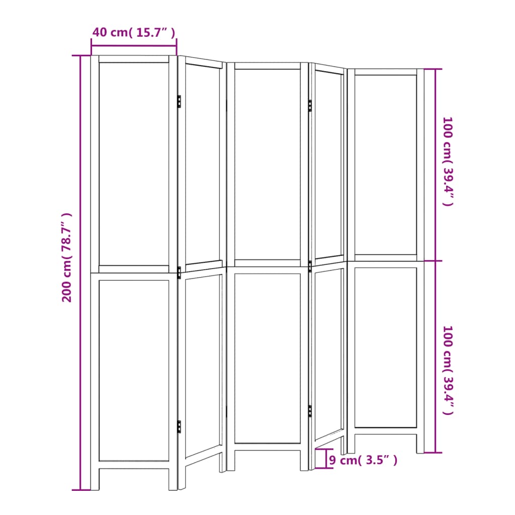 Kamerscherm met 5 panelen massief paulowniahout donkerbruin is nu te koop bij PeponiXL, paradijselijk wonen!