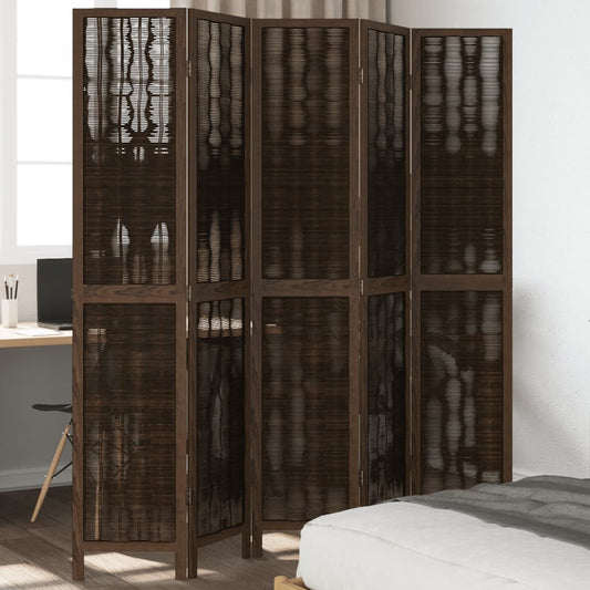 Kamerscherm met 5 panelen massief paulowniahout donkerbruin is nu te koop bij PeponiXL, paradijselijk wonen!