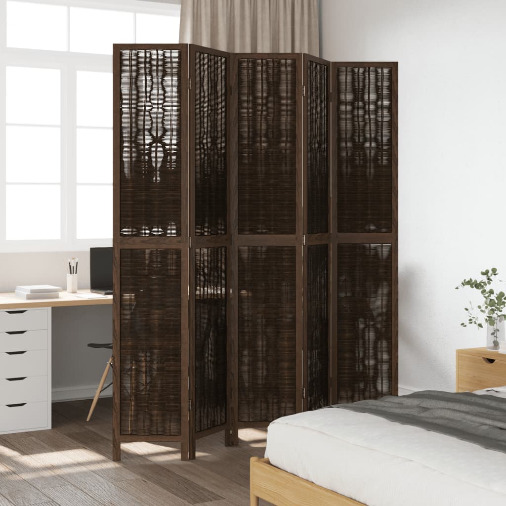 Kamerscherm met 5 panelen massief paulowniahout donkerbruin is nu te koop bij PeponiXL, paradijselijk wonen!