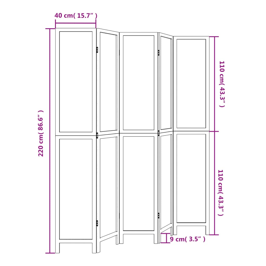 Kamerscherm met 5 panelen massief paulowniahout donkerbruin is nu te koop bij PeponiXL, paradijselijk wonen!