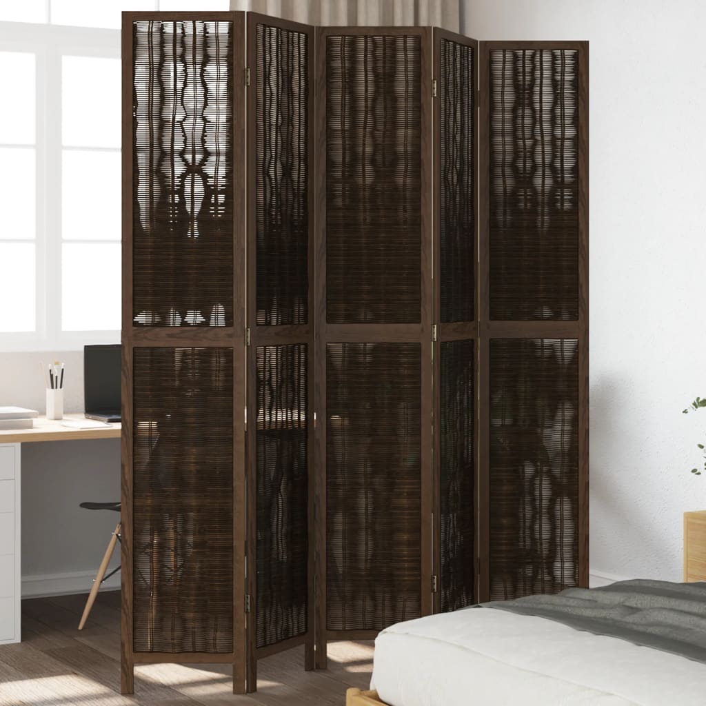 Kamerscherm met 5 panelen massief paulowniahout donkerbruin is nu te koop bij PeponiXL, paradijselijk wonen!