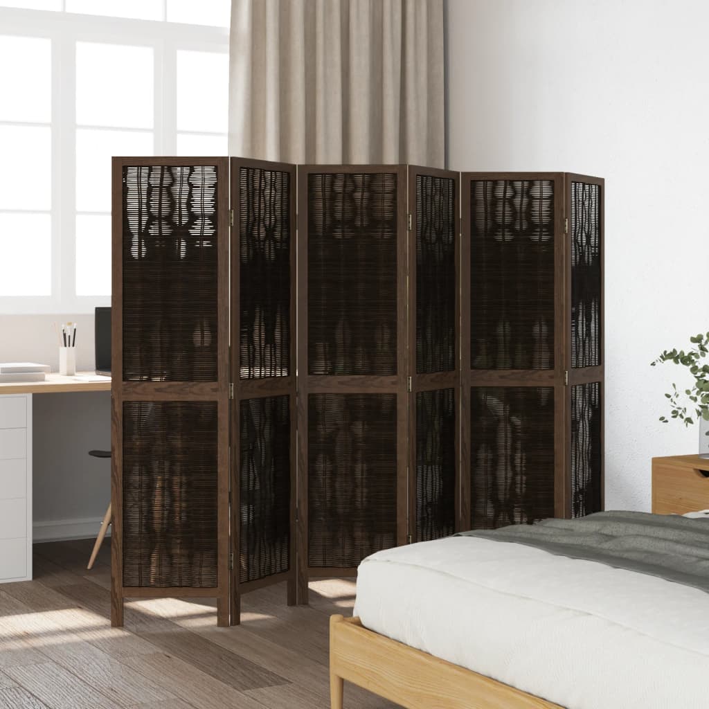 Kamerscherm met 6 panelen massief paulowniahout donkerbruin is nu te koop bij PeponiXL, paradijselijk wonen!
