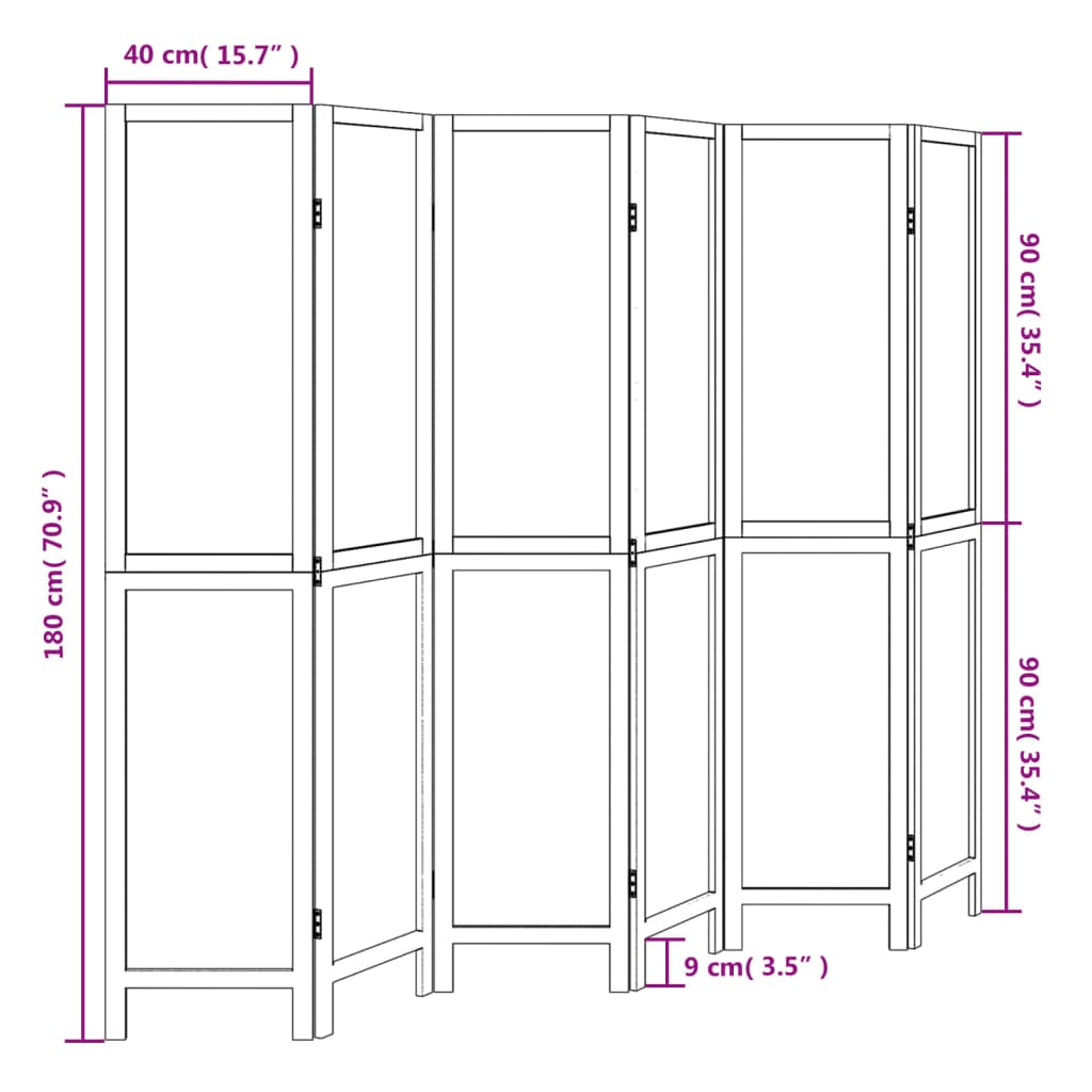 Kamerscherm met 6 panelen massief paulowniahout donkerbruin is nu te koop bij PeponiXL, paradijselijk wonen!