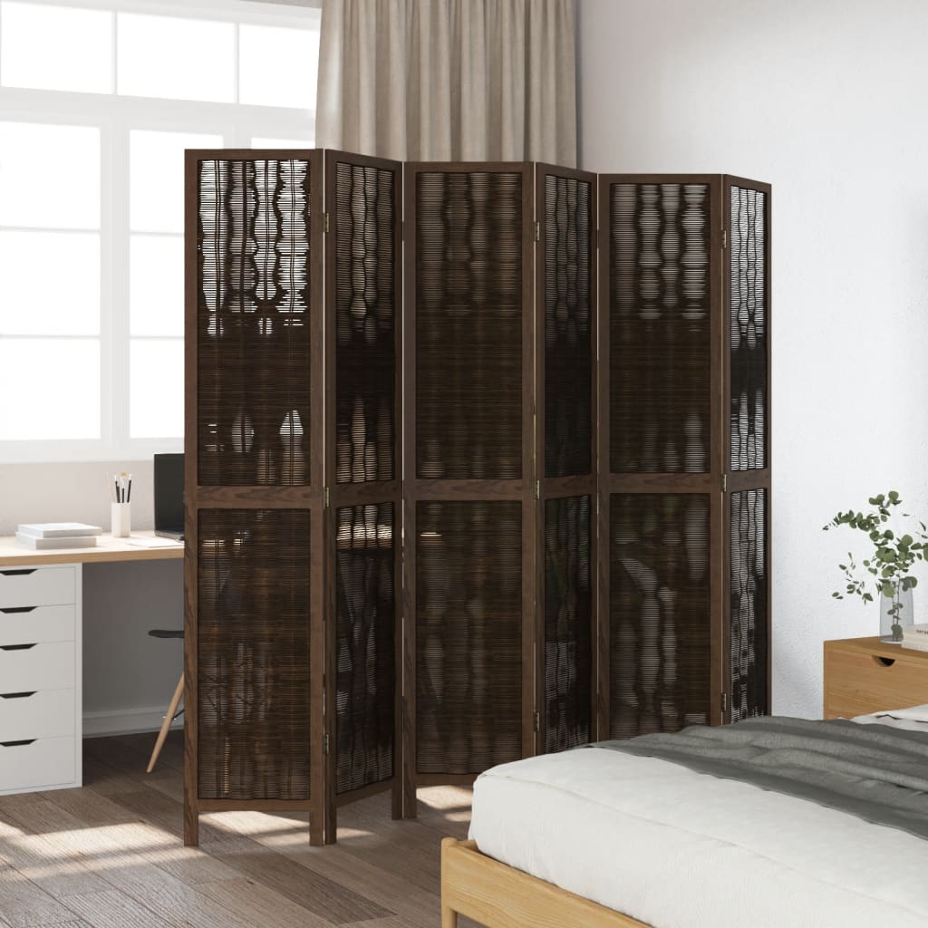 Kamerscherm met 6 panelen massief paulowniahout donkerbruin is nu te koop bij PeponiXL, paradijselijk wonen!