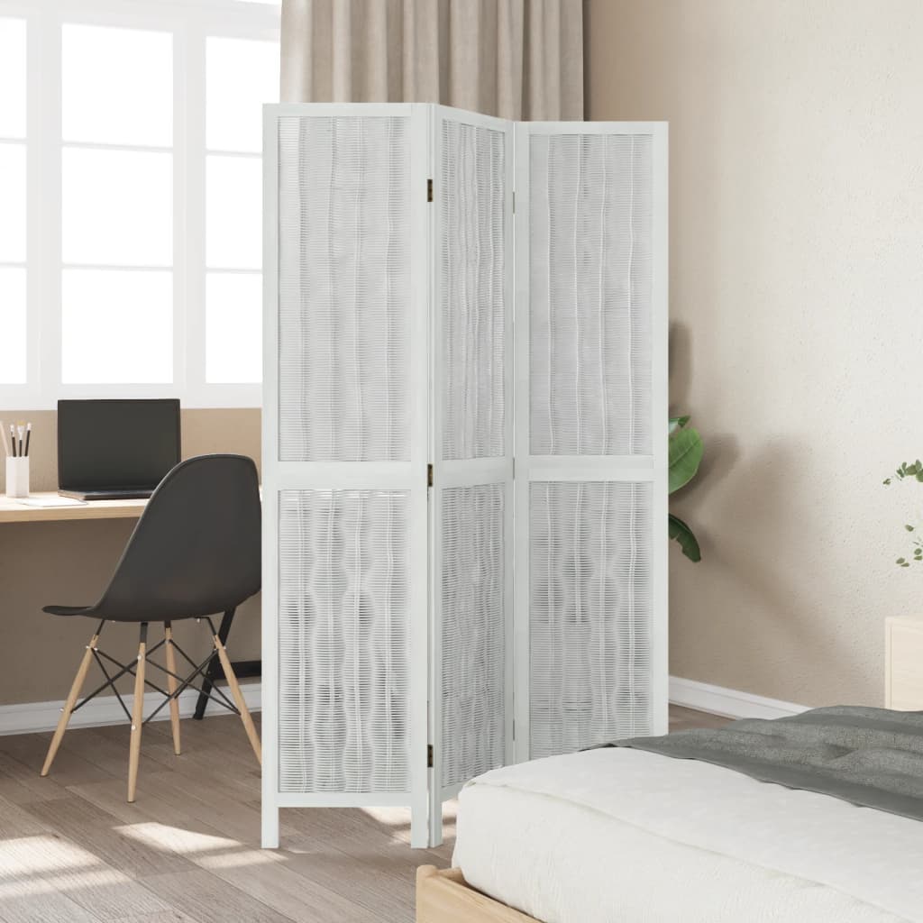 Kamerscherm met 3 panelen massief paulowniahout wit is nu te koop bij PeponiXL, paradijselijk wonen!