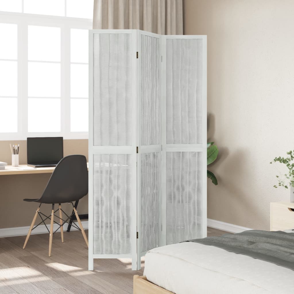 Kamerscherm met 3 panelen massief paulowniahout wit is nu te koop bij PeponiXL, paradijselijk wonen!