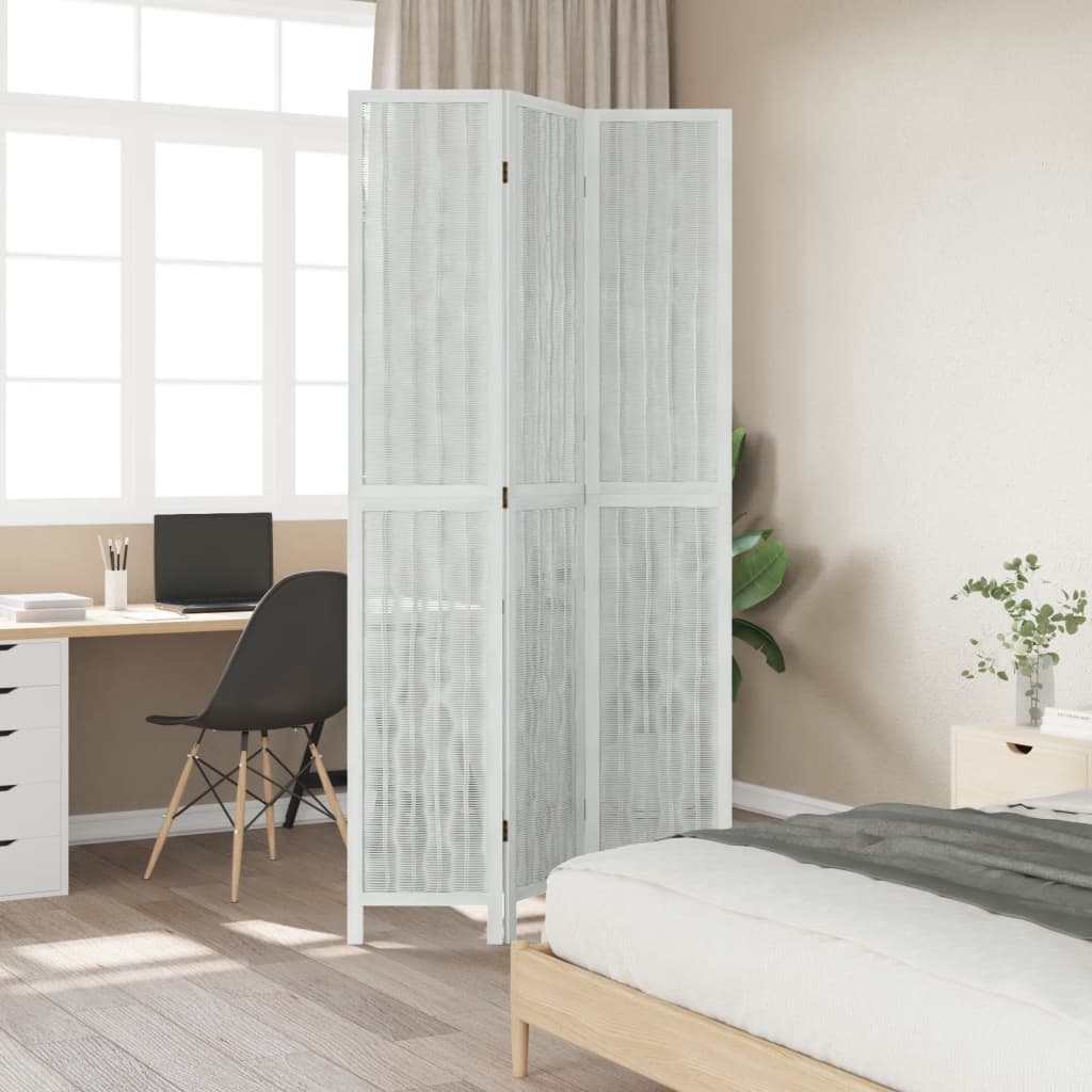 Kamerscherm met 3 panelen massief paulowniahout wit is nu te koop bij PeponiXL, paradijselijk wonen!