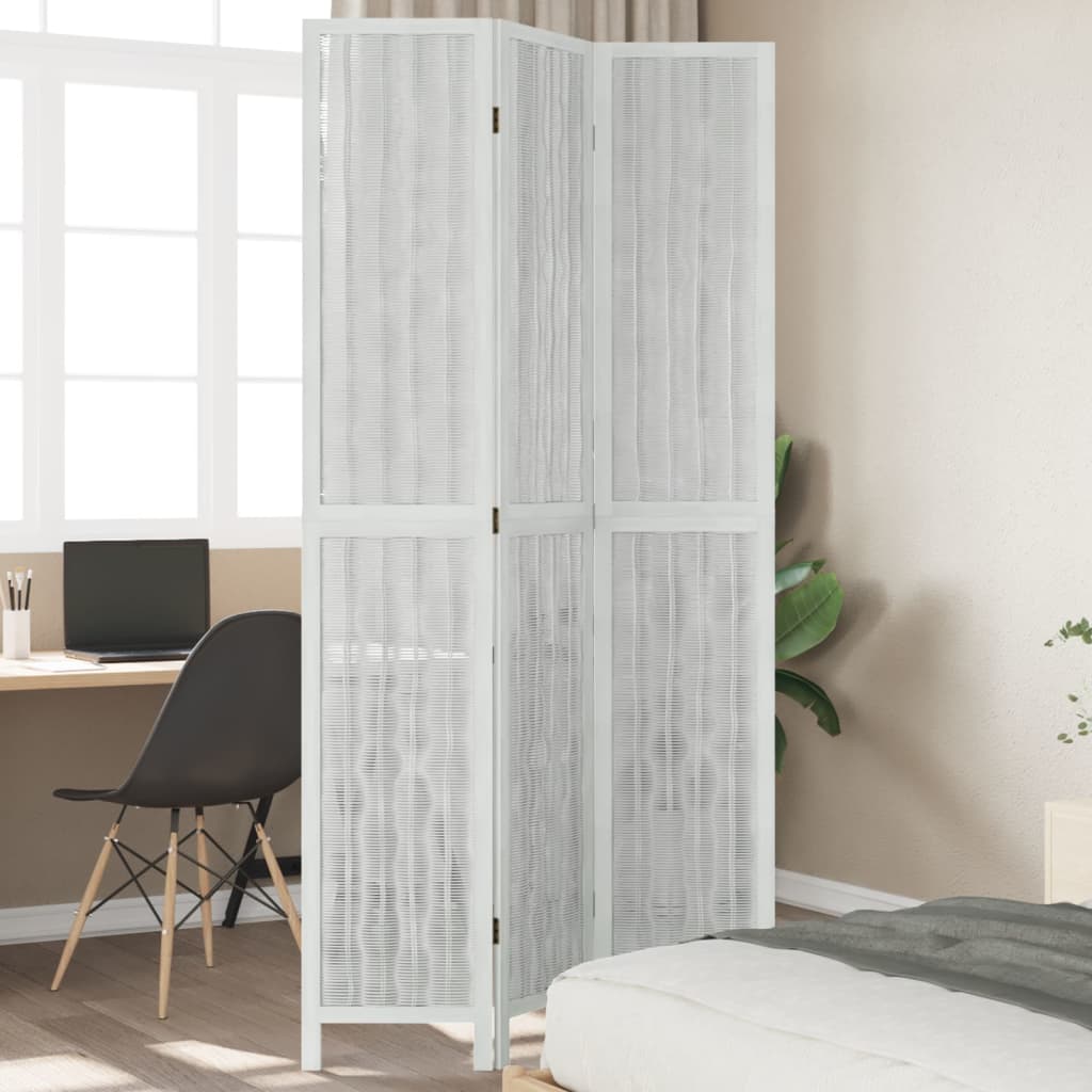 Kamerscherm met 3 panelen massief paulowniahout wit is nu te koop bij PeponiXL, paradijselijk wonen!