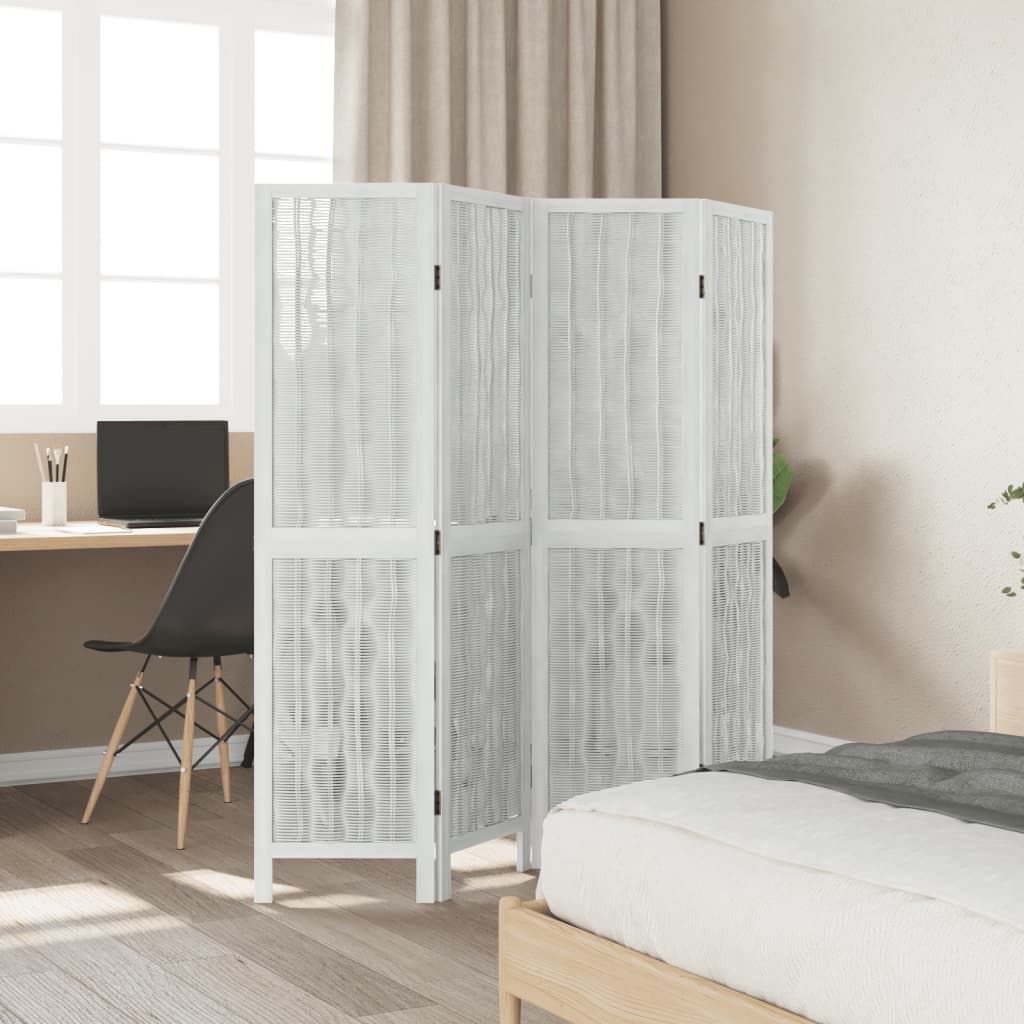 Kamerscherm met 4 panelen massief paulowniahout wit is nu te koop bij PeponiXL, paradijselijk wonen!