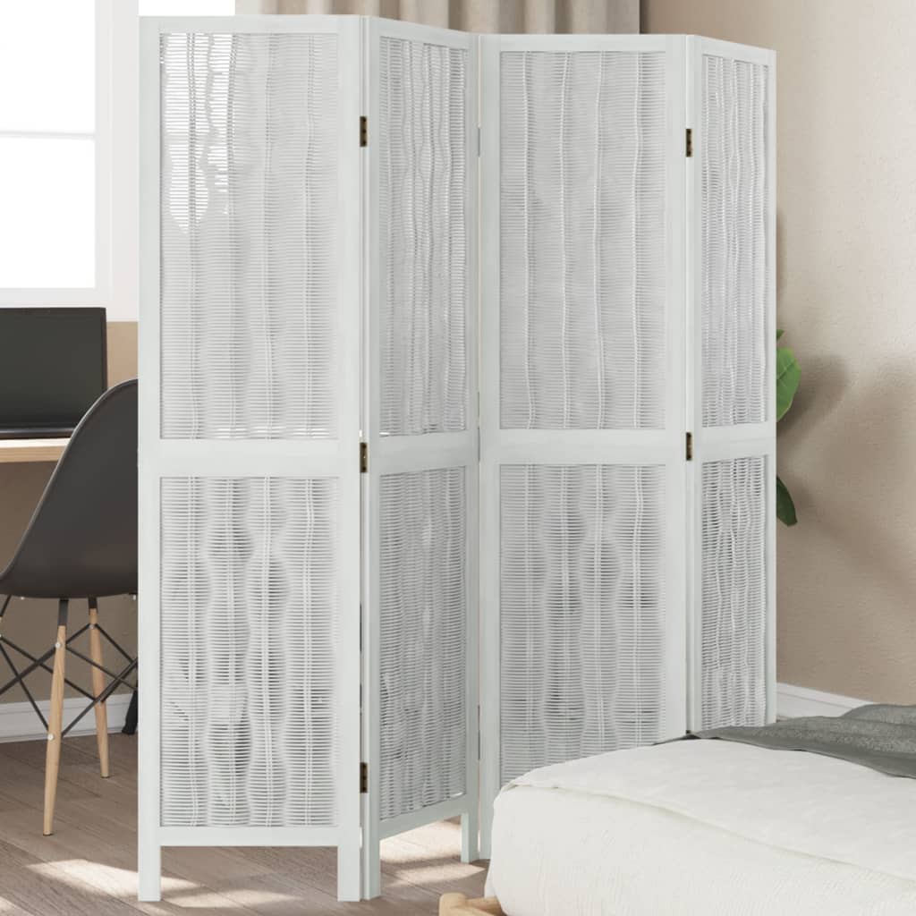 Kamerscherm met 4 panelen massief paulowniahout wit is nu te koop bij PeponiXL, paradijselijk wonen!