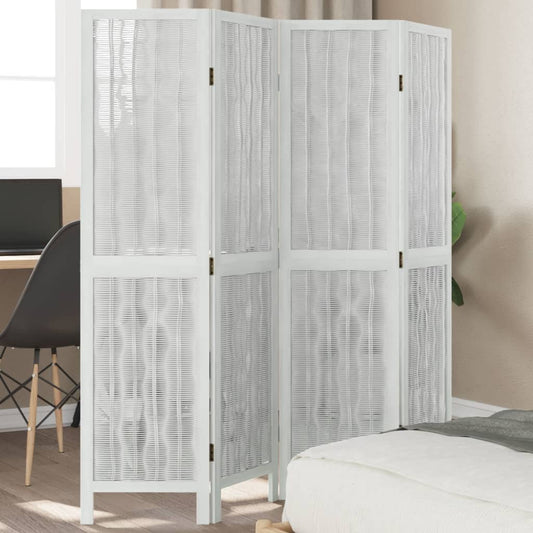 Kamerscherm met 4 panelen massief paulowniahout wit is nu te koop bij PeponiXL, paradijselijk wonen!