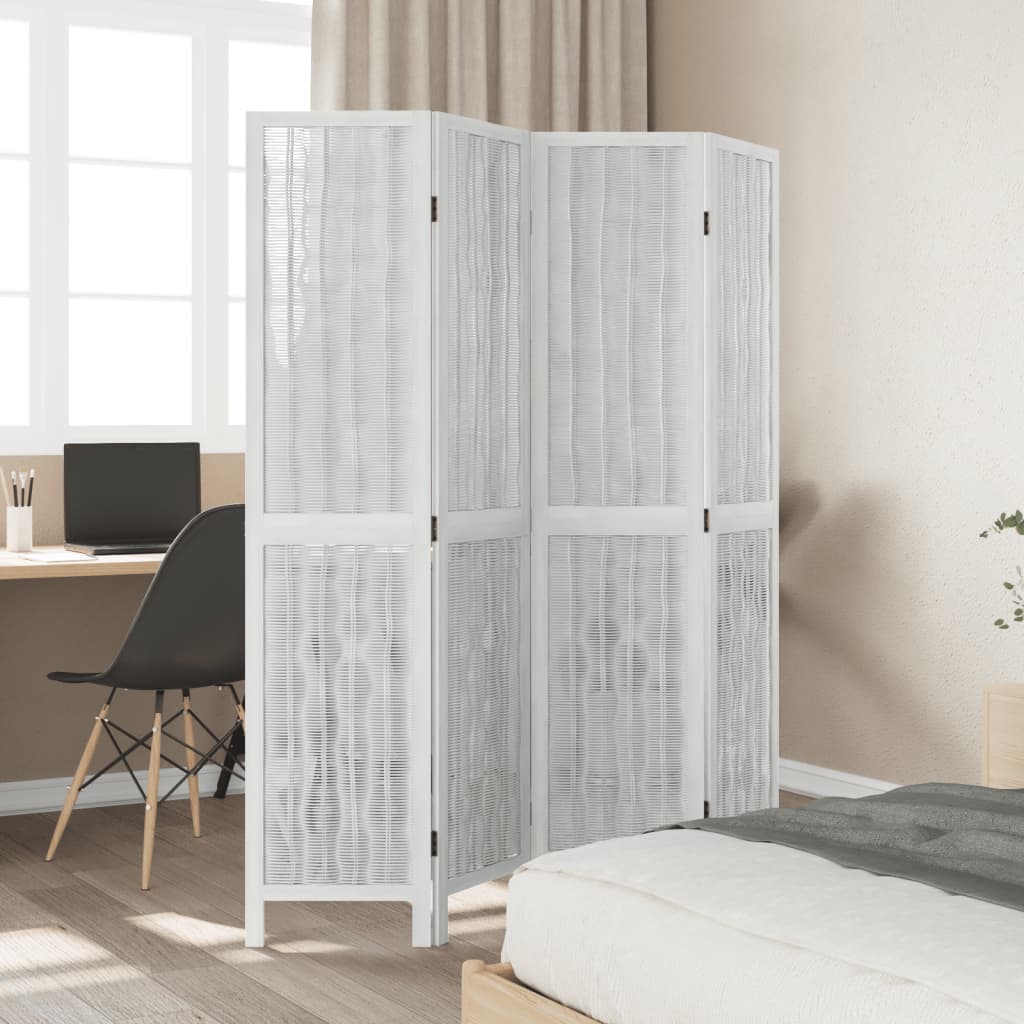 Kamerscherm met 4 panelen massief paulowniahout wit is nu te koop bij PeponiXL, paradijselijk wonen!