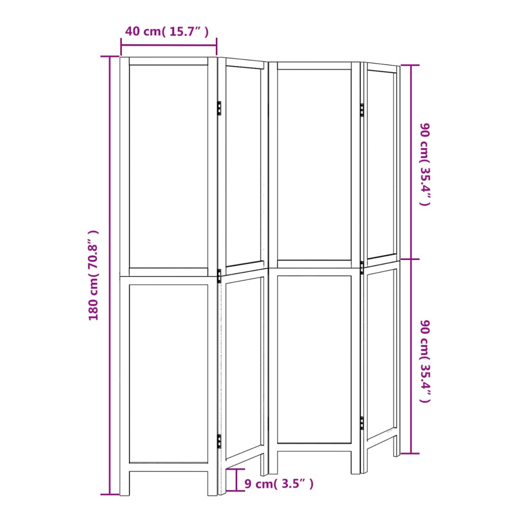 Kamerscherm met 4 panelen massief paulowniahout wit is nu te koop bij PeponiXL, paradijselijk wonen!