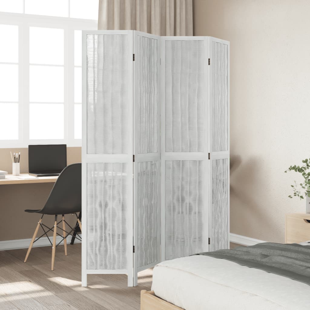 Kamerscherm met 4 panelen massief paulowniahout wit is nu te koop bij PeponiXL, paradijselijk wonen!