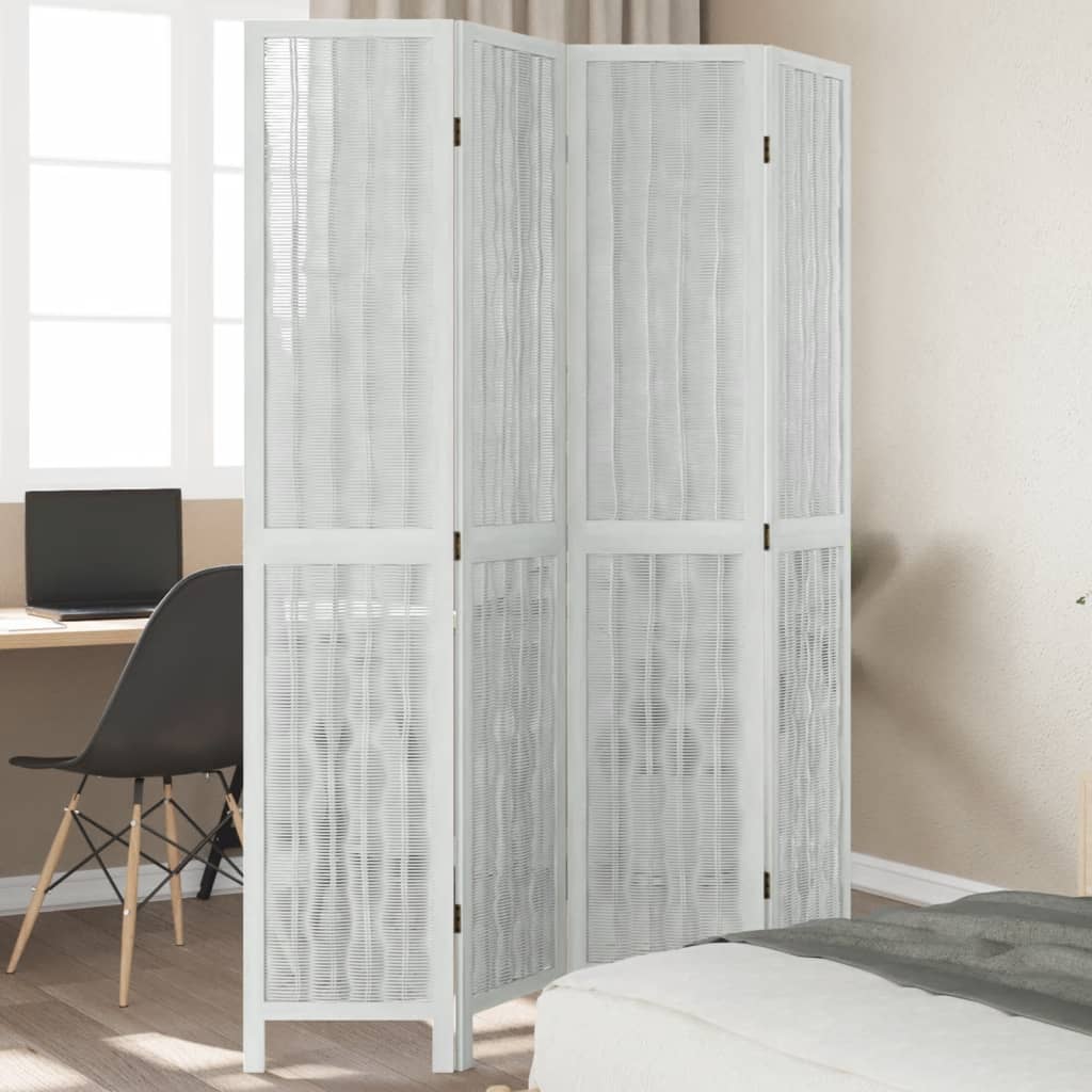 Kamerscherm met 4 panelen massief paulowniahout wit is nu te koop bij PeponiXL, paradijselijk wonen!
