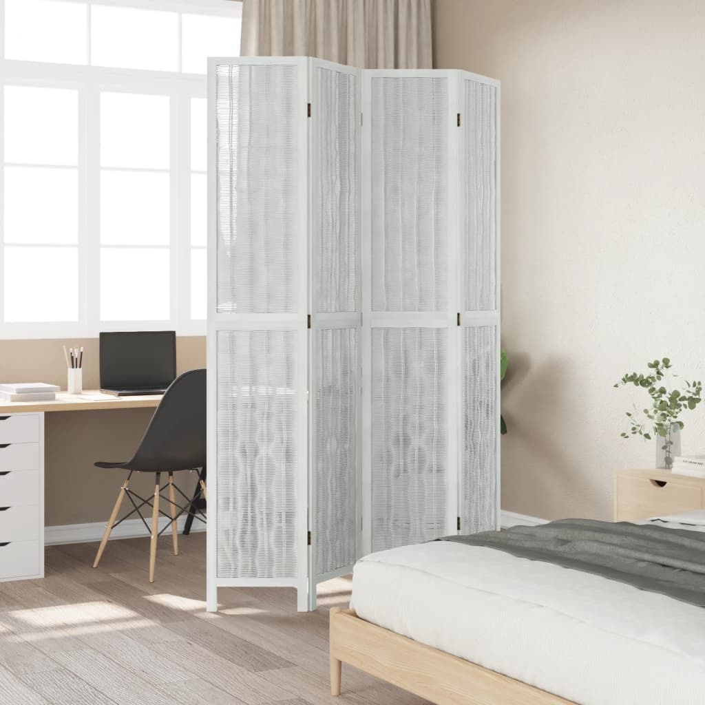 Kamerscherm met 4 panelen massief paulowniahout wit is nu te koop bij PeponiXL, paradijselijk wonen!