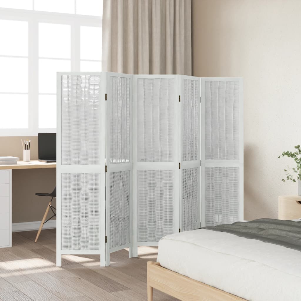 Kamerscherm met 5 panelen massief paulowniahout wit is nu te koop bij PeponiXL, paradijselijk wonen!