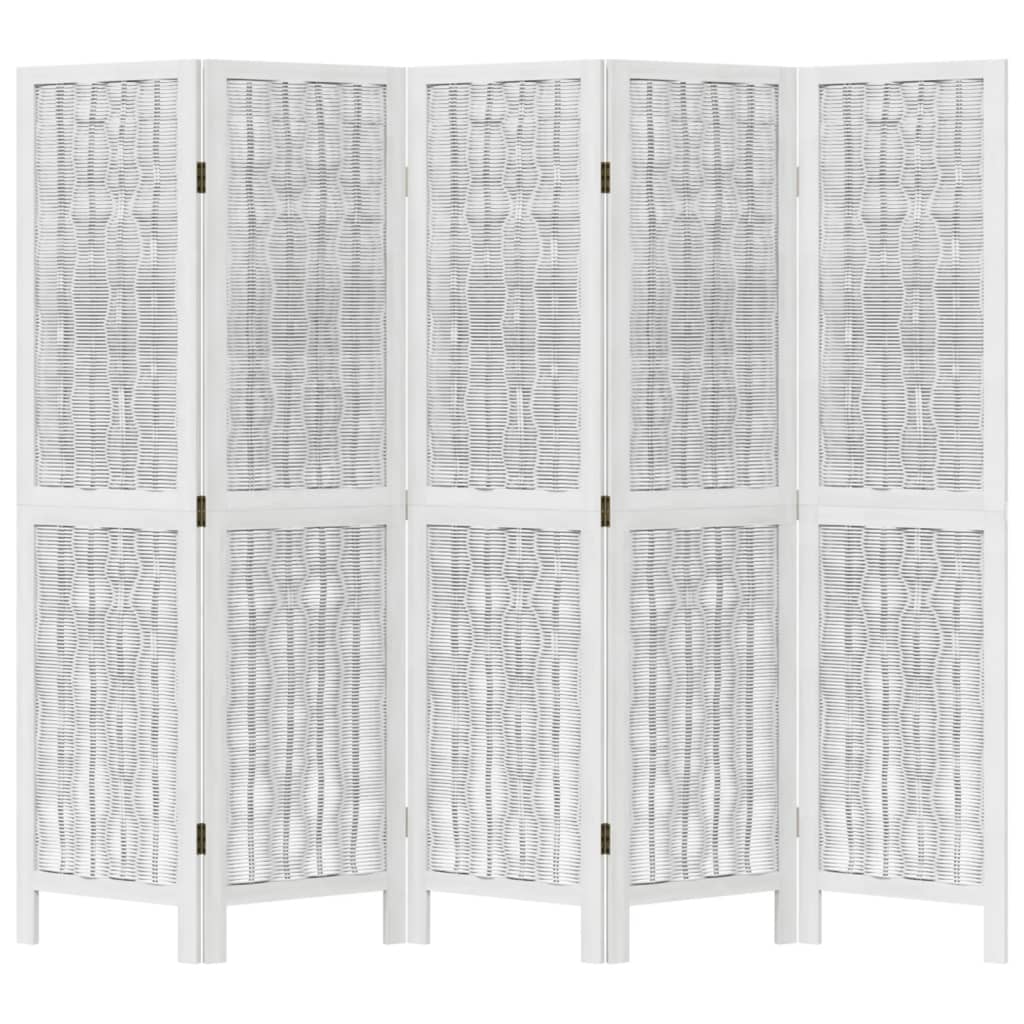 Kamerscherm met 5 panelen massief paulowniahout wit is nu te koop bij PeponiXL, paradijselijk wonen!