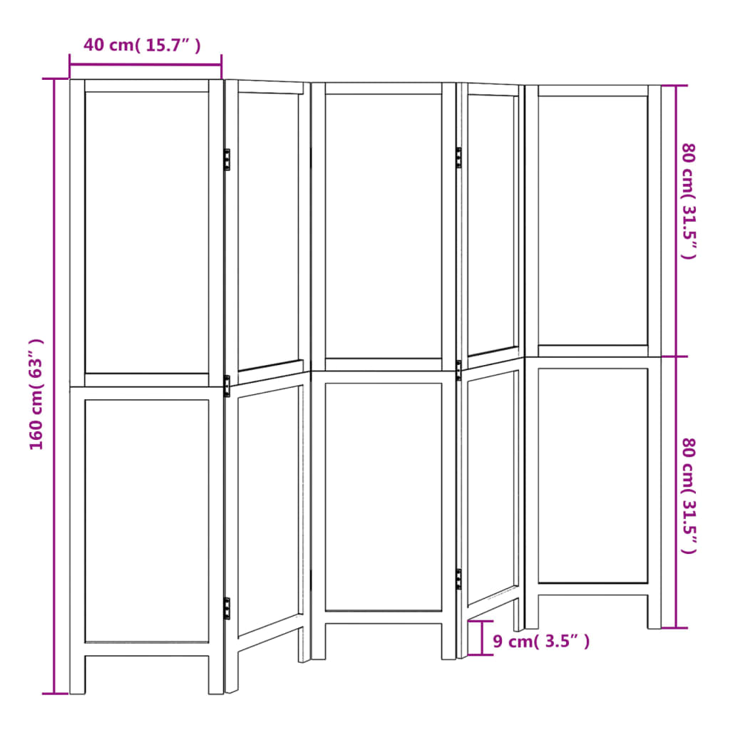 Kamerscherm met 5 panelen massief paulowniahout wit is nu te koop bij PeponiXL, paradijselijk wonen!
