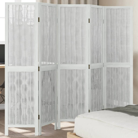 Kamerscherm met 5 panelen massief paulowniahout wit is nu te koop bij PeponiXL, paradijselijk wonen!