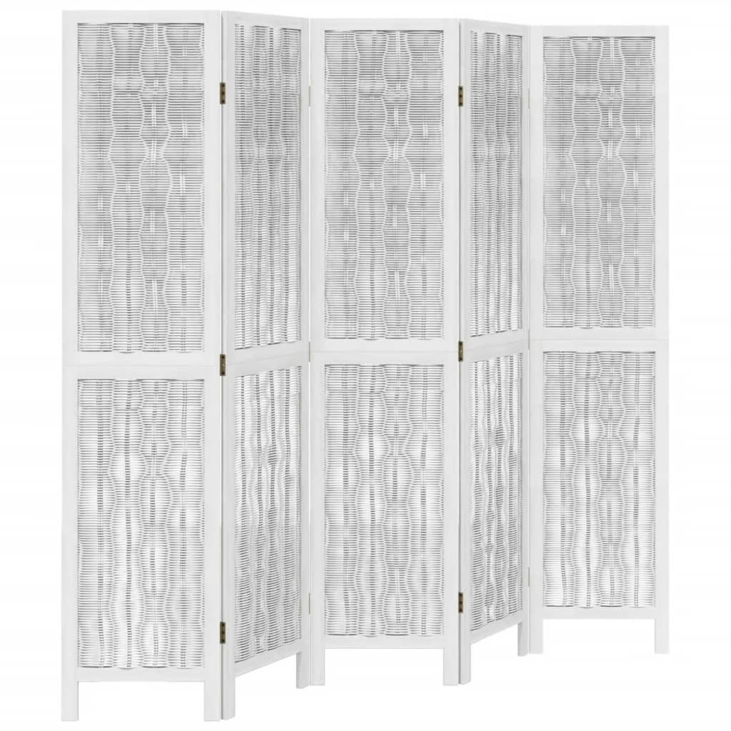 Kamerscherm met 5 panelen massief paulowniahout wit is nu te koop bij PeponiXL, paradijselijk wonen!
