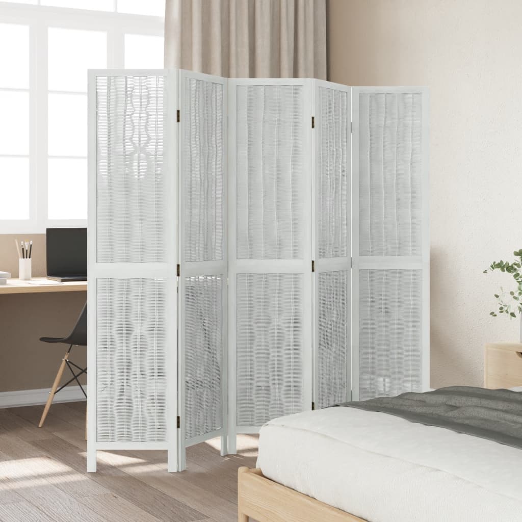 Kamerscherm met 5 panelen massief paulowniahout wit is nu te koop bij PeponiXL, paradijselijk wonen!