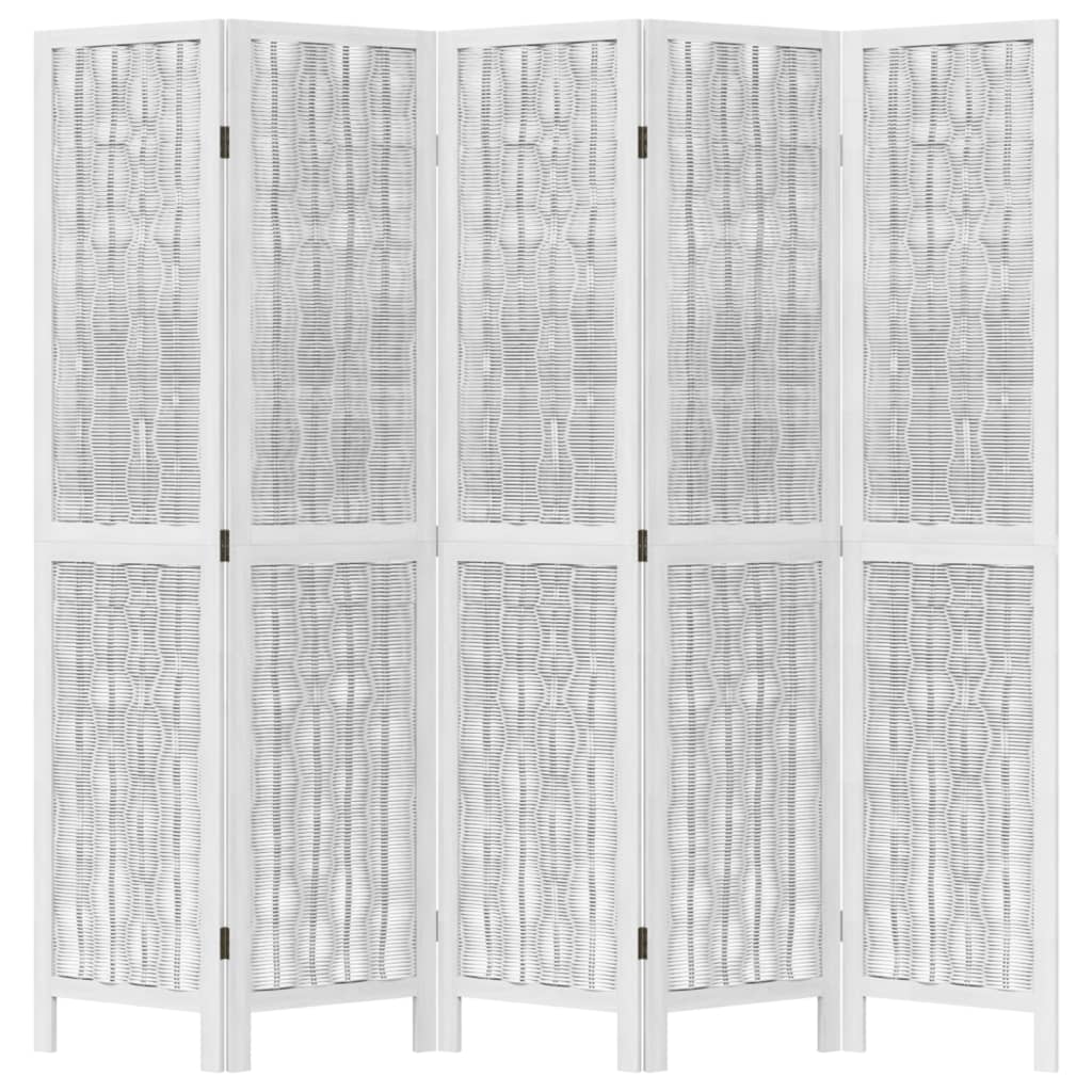 Kamerscherm met 5 panelen massief paulowniahout wit is nu te koop bij PeponiXL, paradijselijk wonen!