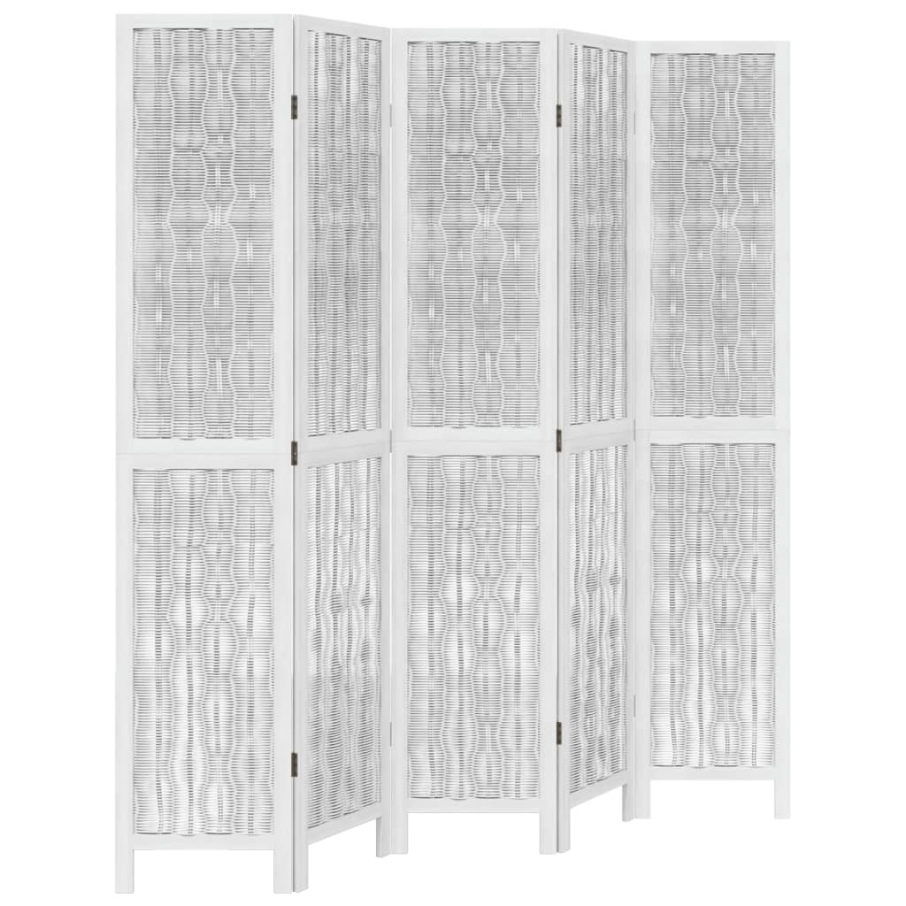 Kamerscherm met 5 panelen massief paulowniahout wit is nu te koop bij PeponiXL, paradijselijk wonen!