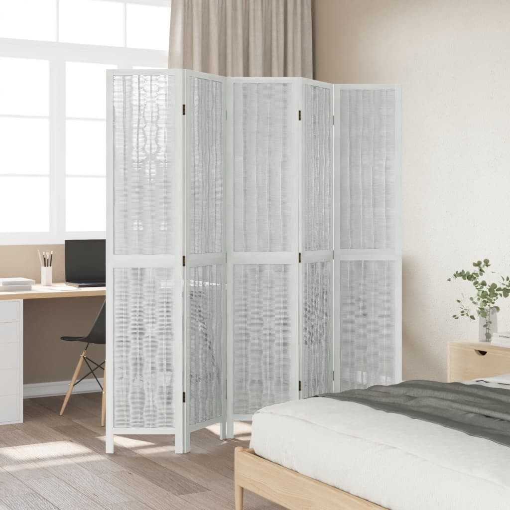 Kamerscherm met 5 panelen massief paulowniahout wit is nu te koop bij PeponiXL, paradijselijk wonen!