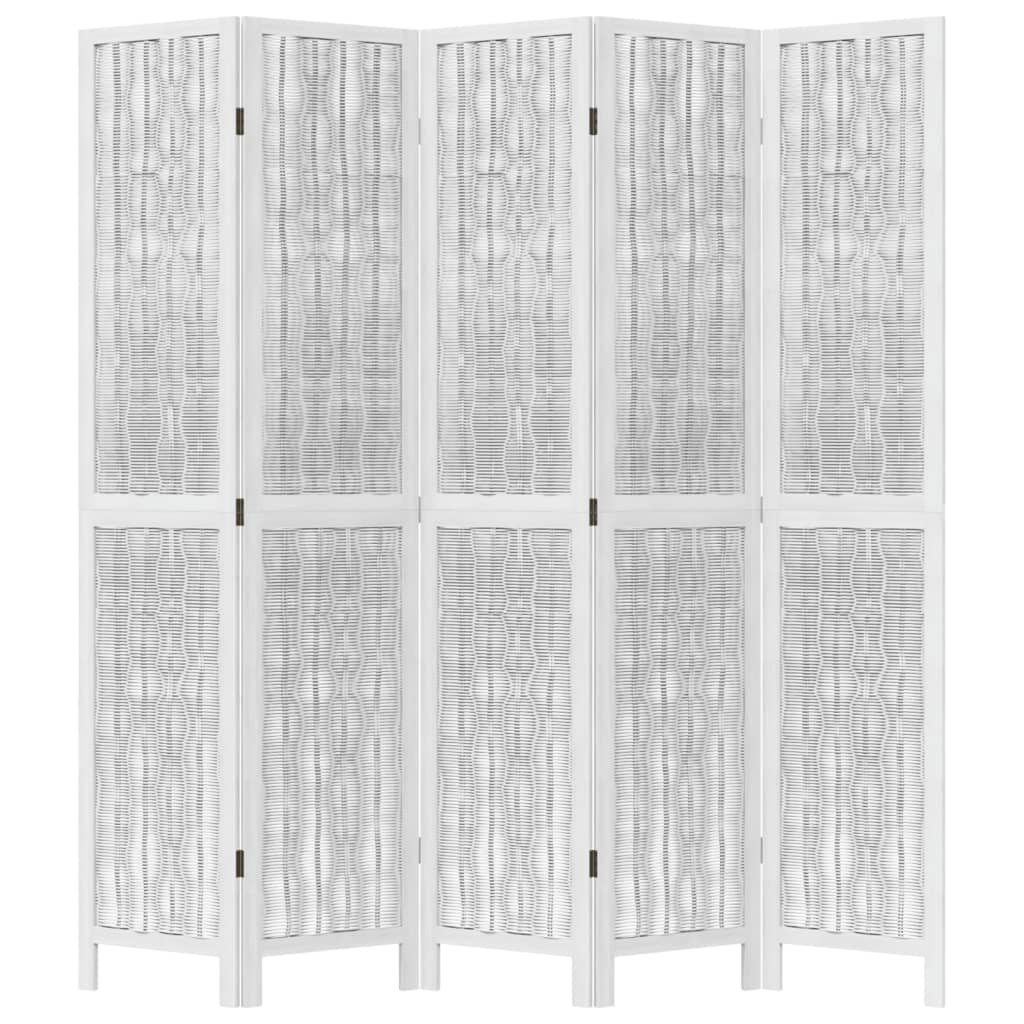Kamerscherm met 5 panelen massief paulowniahout wit is nu te koop bij PeponiXL, paradijselijk wonen!