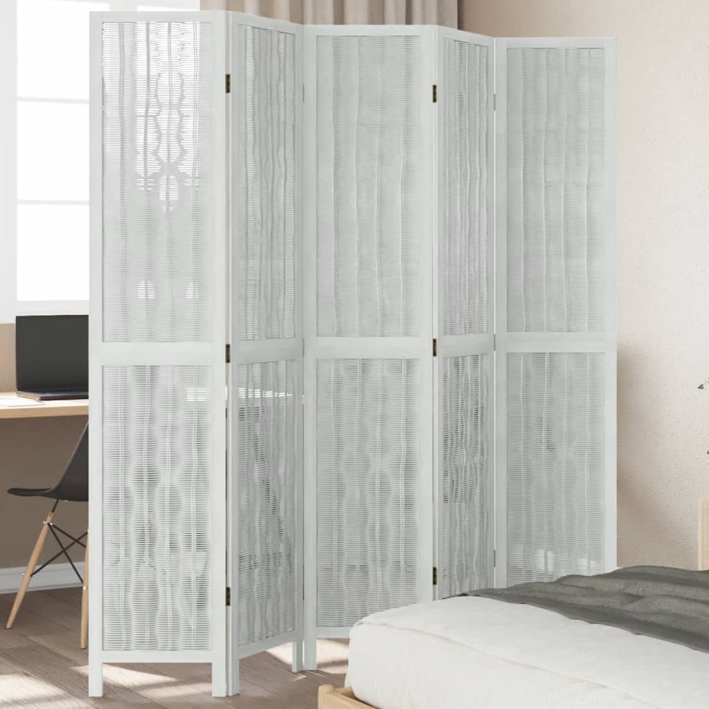 Kamerscherm met 5 panelen massief paulowniahout wit is nu te koop bij PeponiXL, paradijselijk wonen!