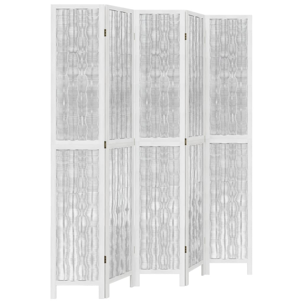 Kamerscherm met 5 panelen massief paulowniahout wit is nu te koop bij PeponiXL, paradijselijk wonen!