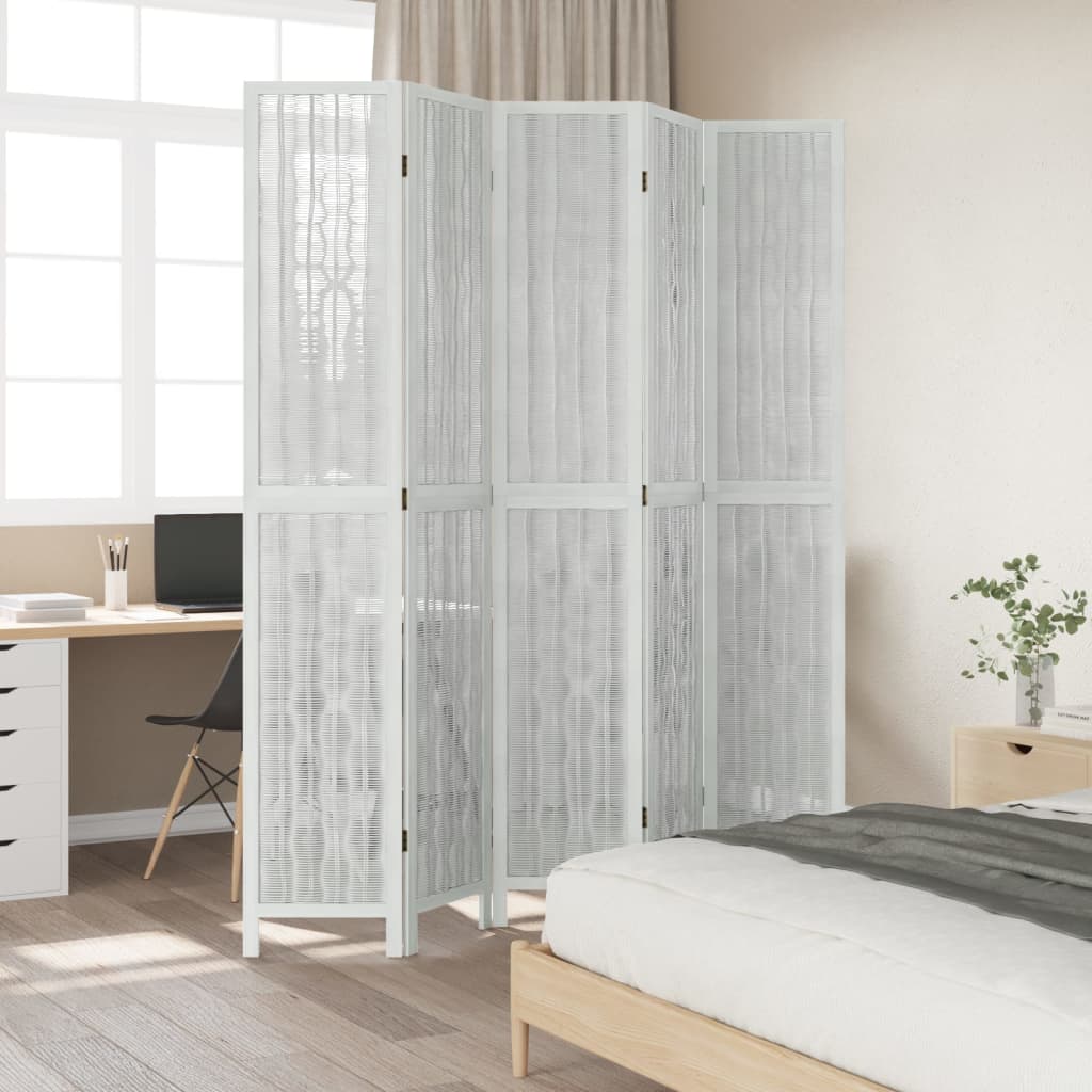 Kamerscherm met 5 panelen massief paulowniahout wit is nu te koop bij PeponiXL, paradijselijk wonen!