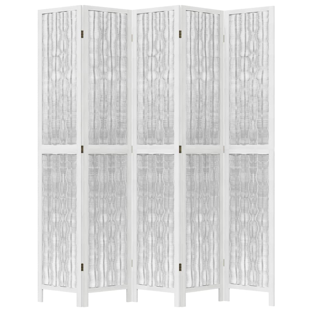 Kamerscherm met 5 panelen massief paulowniahout wit is nu te koop bij PeponiXL, paradijselijk wonen!