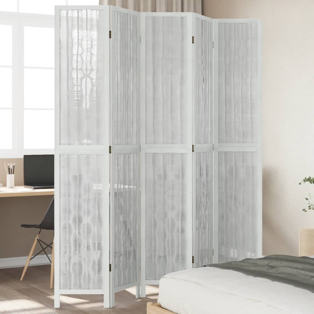 Kamerscherm met 5 panelen massief paulowniahout wit is nu te koop bij PeponiXL, paradijselijk wonen!