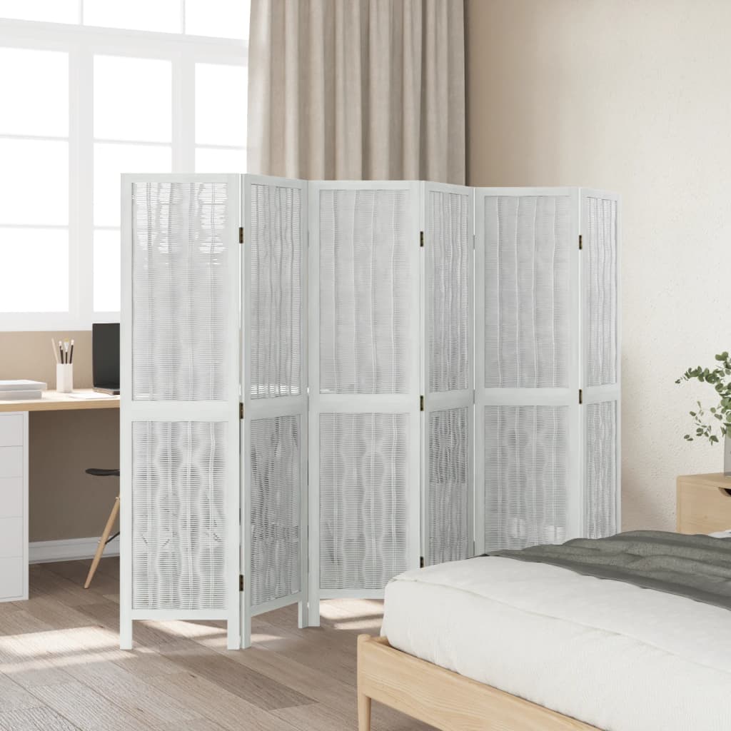 Kamerscherm met 6 panelen massief paulowniahout wit is nu te koop bij PeponiXL, paradijselijk wonen!