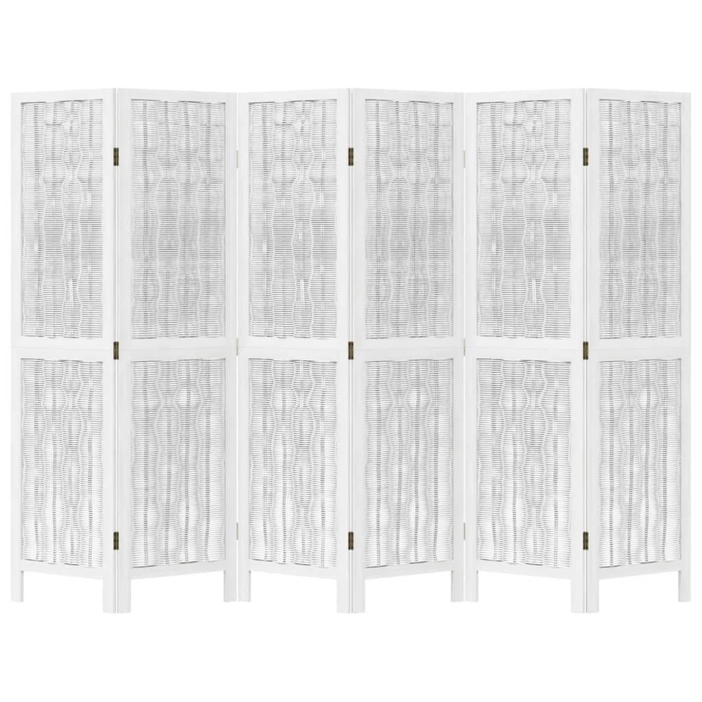 Kamerscherm met 6 panelen massief paulowniahout wit is nu te koop bij PeponiXL, paradijselijk wonen!