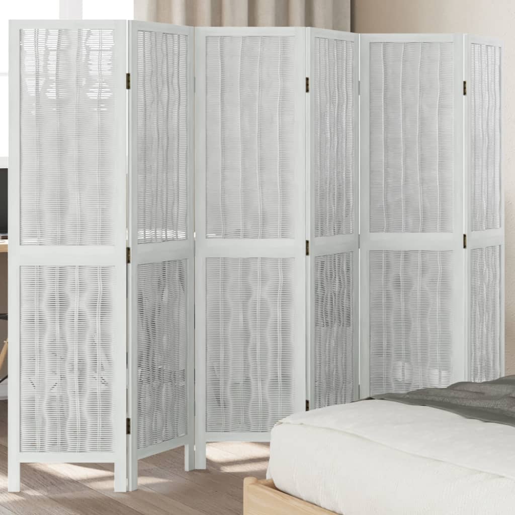 Kamerscherm met 6 panelen massief paulowniahout wit is nu te koop bij PeponiXL, paradijselijk wonen!