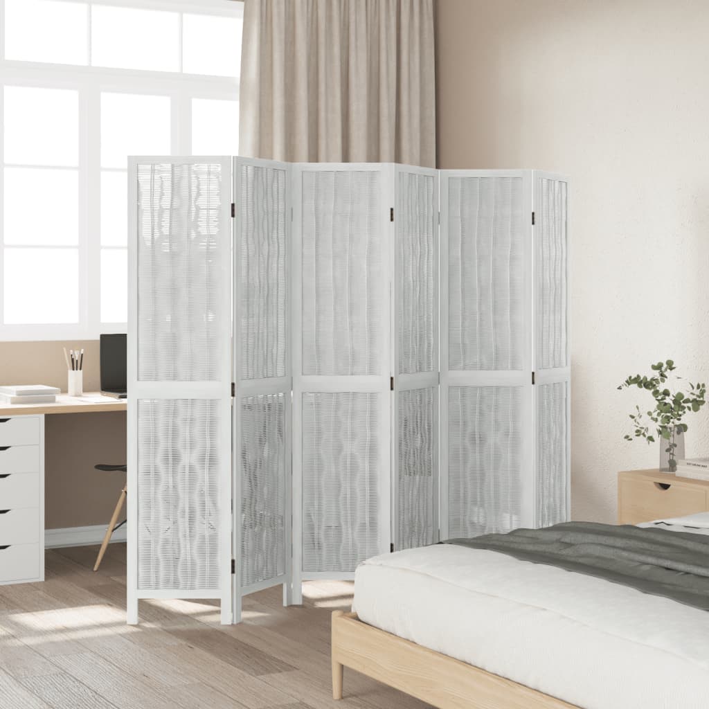 Kamerscherm met 6 panelen massief paulowniahout wit is nu te koop bij PeponiXL, paradijselijk wonen!