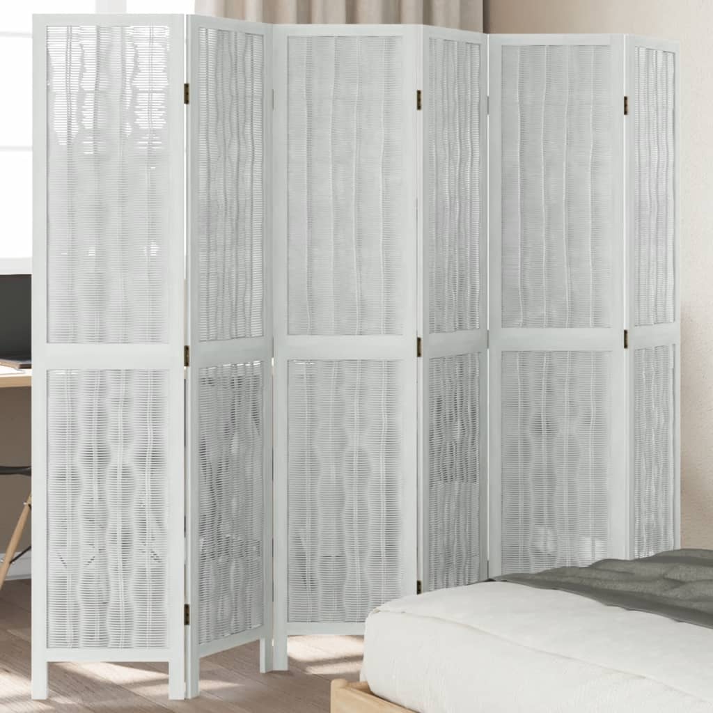Kamerscherm met 6 panelen massief paulowniahout wit is nu te koop bij PeponiXL, paradijselijk wonen!