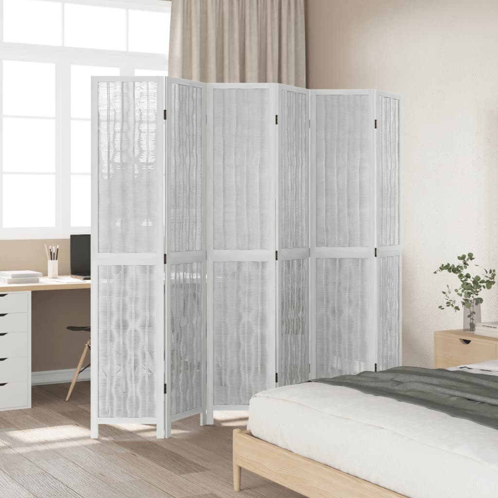 Kamerscherm met 6 panelen massief paulowniahout wit is nu te koop bij PeponiXL, paradijselijk wonen!
