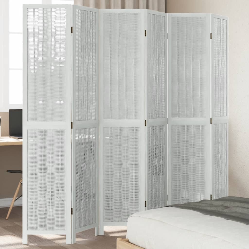 Kamerscherm met 6 panelen massief paulowniahout wit is nu te koop bij PeponiXL, paradijselijk wonen!
