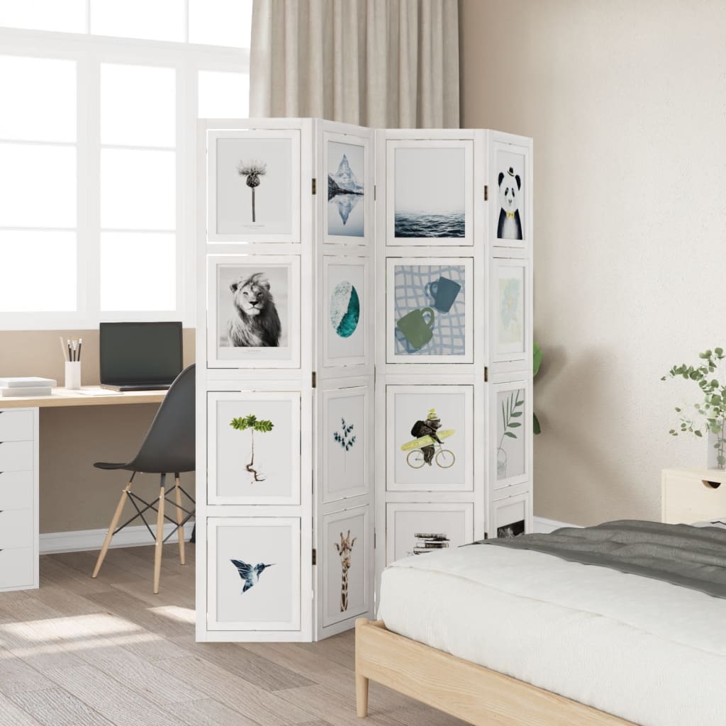 Kamerscherm met 4 panelen massief paulowniahout wit is nu te koop bij PeponiXL, paradijselijk wonen!