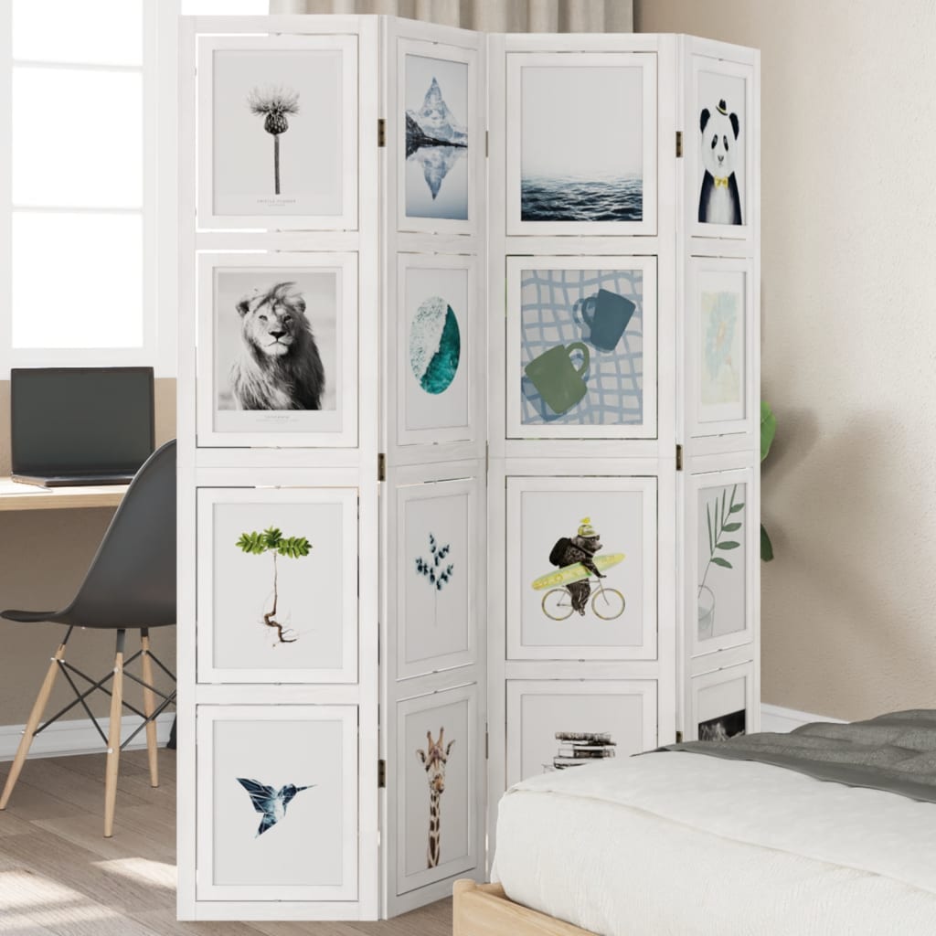 Kamerscherm met 4 panelen massief paulowniahout wit is nu te koop bij PeponiXL, paradijselijk wonen!