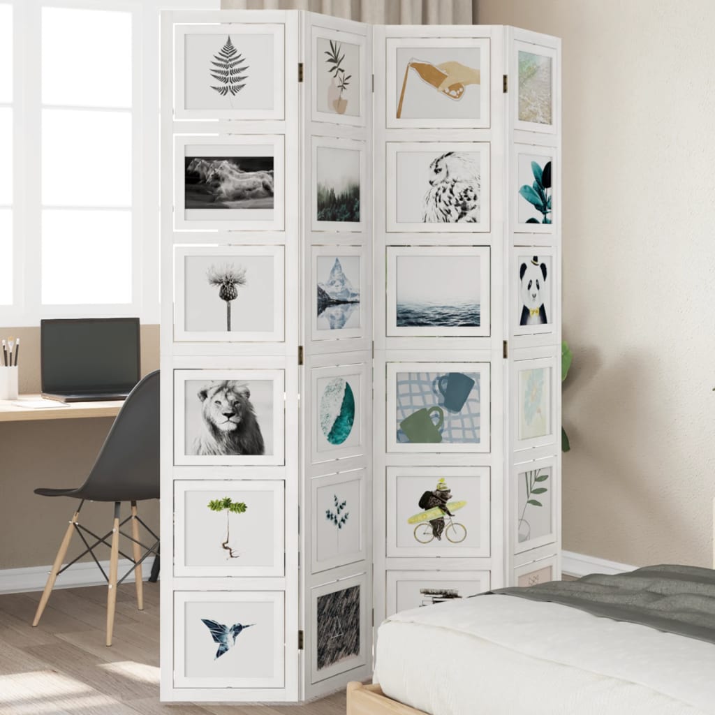 Kamerscherm met 4 panelen massief paulowniahout wit is nu te koop bij PeponiXL, paradijselijk wonen!