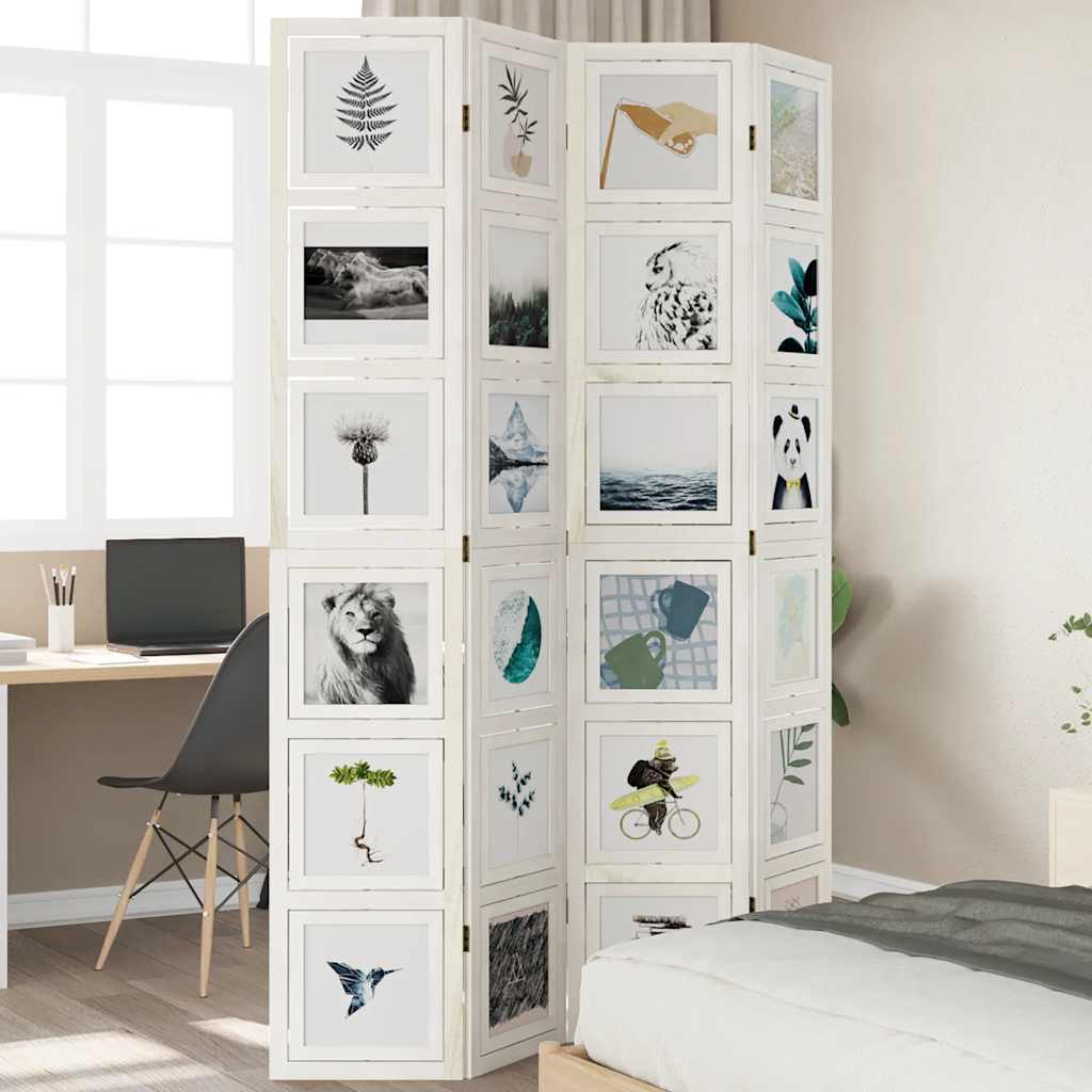 Kamerscherm met 4 panelen massief paulowniahout wit is nu te koop bij PeponiXL, paradijselijk wonen!