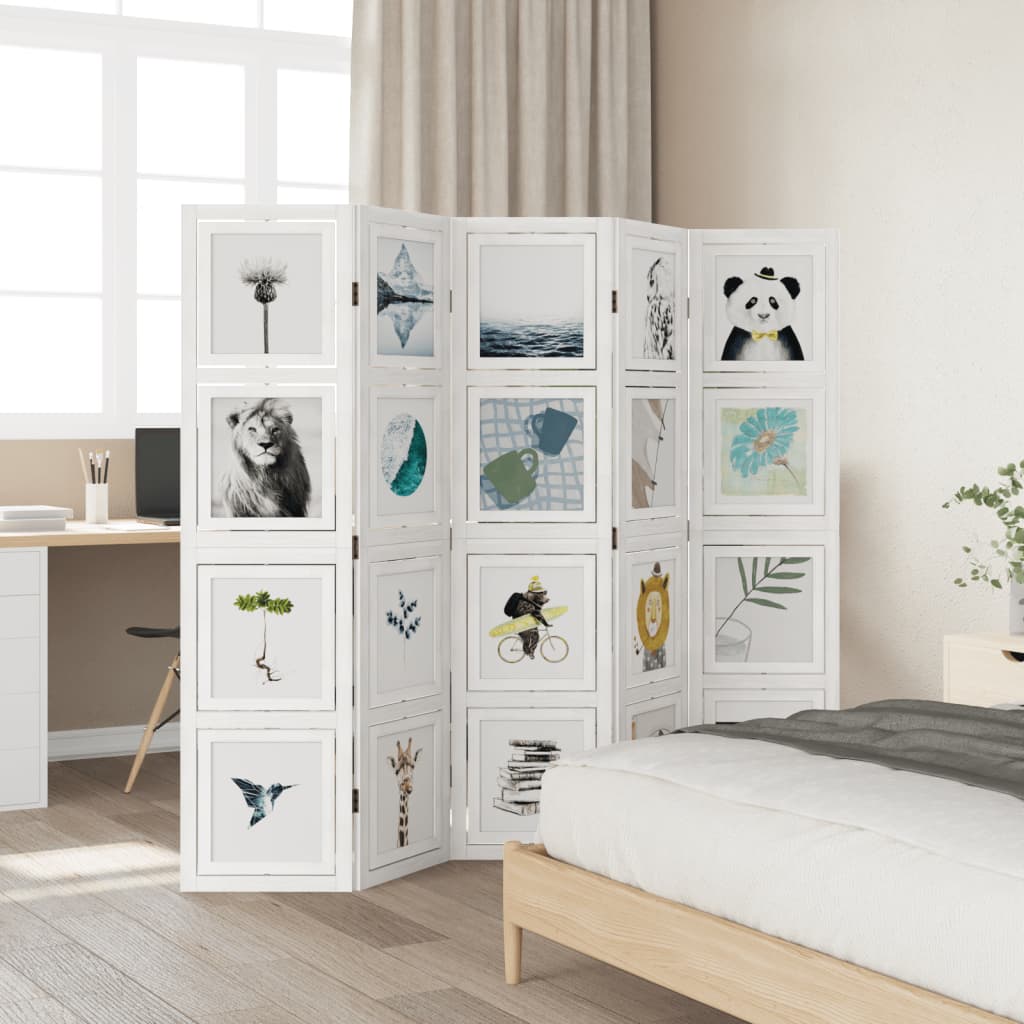 Kamerscherm met 5 panelen massief paulowniahout wit is nu te koop bij PeponiXL, paradijselijk wonen!