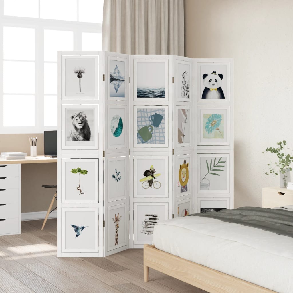 Kamerscherm met 5 panelen massief paulowniahout wit is nu te koop bij PeponiXL, paradijselijk wonen!