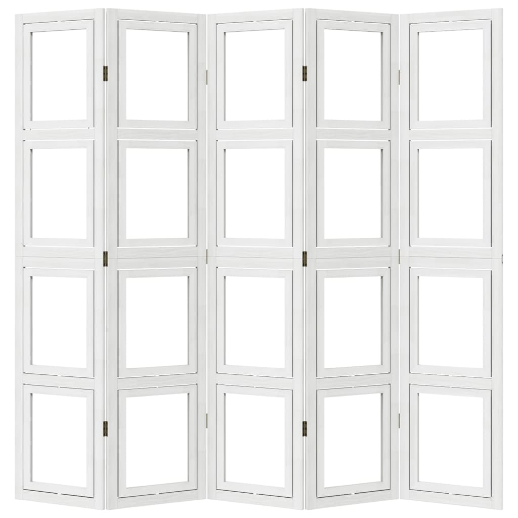 Kamerscherm met 5 panelen massief paulowniahout wit is nu te koop bij PeponiXL, paradijselijk wonen!