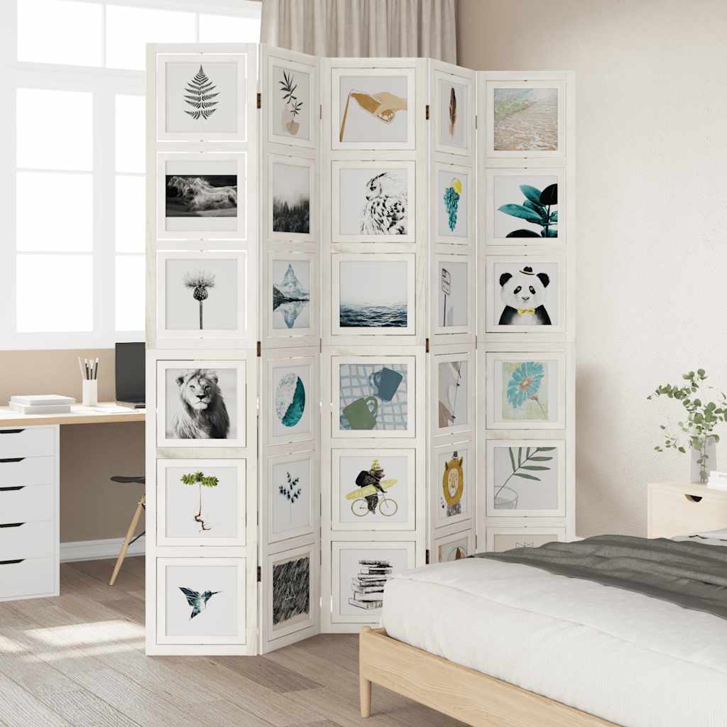 Kamerscherm met 5 panelen massief paulowniahout wit is nu te koop bij PeponiXL, paradijselijk wonen!